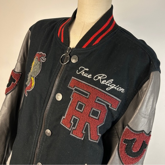 True Religion Men's Black and Gray Varsity Jacket M - Picture 3 of 11